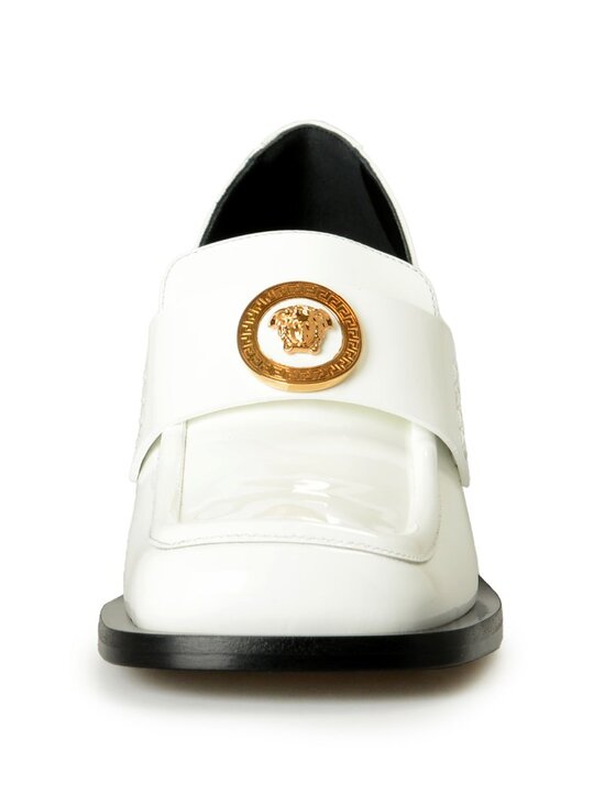 Versace Women's Gold Medusa Patent Leather Heeled Moccasins Shoes US 7.5 IT 37.5 - Picture 5 of 8